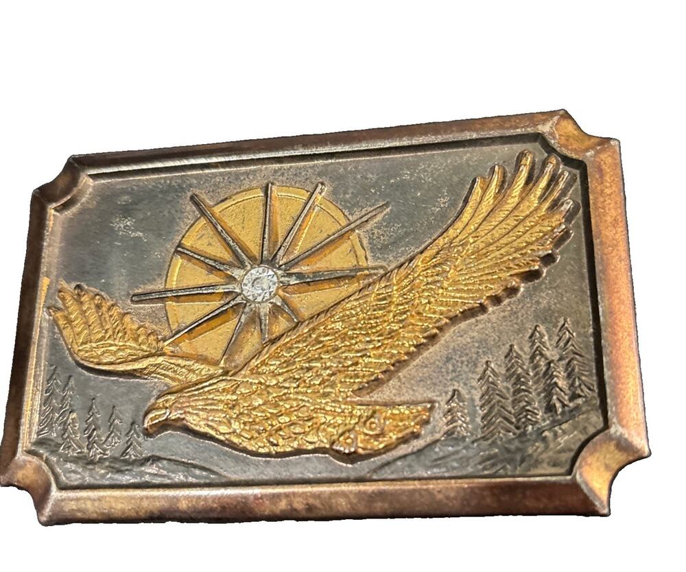 American Bald Eagle Belt Buckle Vintage 1980s Western Cowboy Patriotic USA Soar